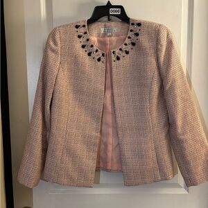 Tahari Arthur S. Levine Pink Tweed Jacket with Embellished Collar Sz 8